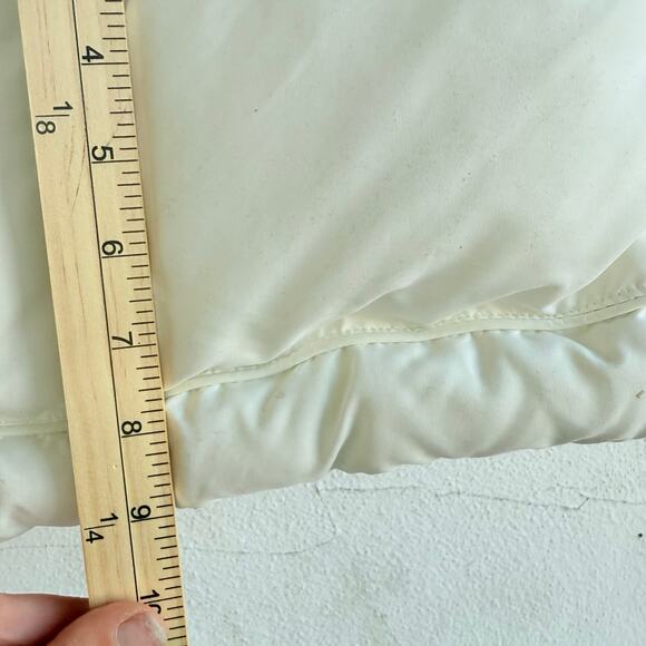 Lands End Down Puffer Coat White Long Maxi Jacket Fleece Lined Cabin Print M Vtg - Picture 10 of 11